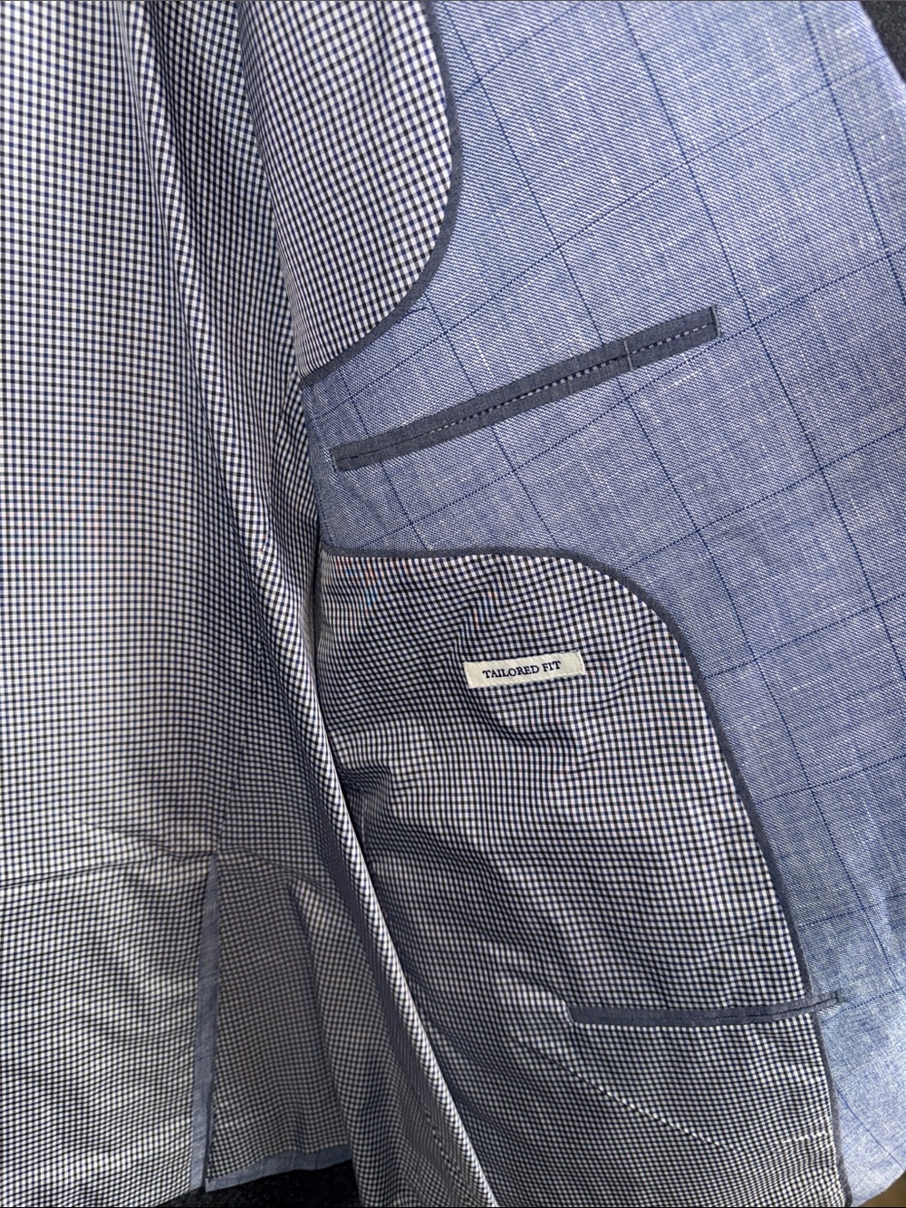 Jos. A. Bank 1905 Tailored Fit Blue Linen Wool Plaid Sport Coat Blazer 44R - Picture 6 of 13
